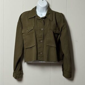 NWT Topshop Women’s 100% Cotton Cropped Raw Hem and Khaki Utility Jacket Sz 4-6